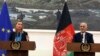 European Union foreign-policy chief Federica Mogherini (left) speaks during a press conference with Afghan President Ashraf Ghani at the presidential palace in Kabul on March 26.