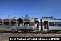 Поезд Intercity, поврежденный в Киеве в результате российского удара 28 августа