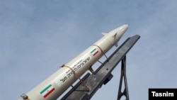 IRAN - Revolutionary Guard missile inscribed with anti-Israeli message, 2015. FILE PHOTO