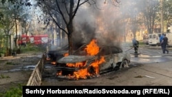 Ukrainian rescue workers attend to the aftermath of a Russian attack on Kramatorsk in the Donetsk region on May 5. 