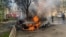 Ukrainian rescue workers attend to the aftermath of a Russian attack on Kramatorsk in the Donetsk region on May 5. 