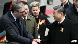 Predsednik Srbije Aleksandar Vučić i predsednik KIne Si Đinping na paradi povodom Dana pobede u Drugom svetskom ratu u Moskvi, 9. maj 2025. 