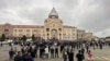 Nagorno-Karabakh - People gather outside the parliament building in Stepanakert during the election of a new Karabakh president, September 9, 2023.