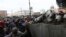 RUSSIA -- Police stand blocking approaches to the street as protesters try to break through during a protest against the jailing of opposition leader Alexei Navalny in St. Petersburg, Russia, Sunday, Jan. 31, 2021.