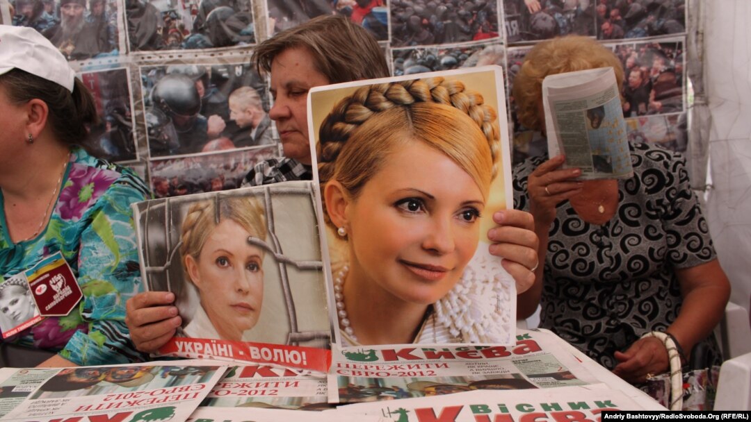 More than 100 people gathered in a tent camp in Kyiv on May 30 to mark 300 days since the jailing of opposition leader Yulia Tymoshenko.