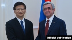 Armenia - President Serzh Sarkisian meets with Meng Jianzhu, a member of the Chinese Community Party's Politburo, in Yerevan, 21May2016.