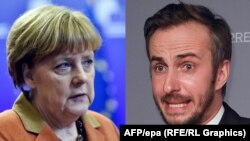 Angela Merkel și comicul Jan Böhmermann 