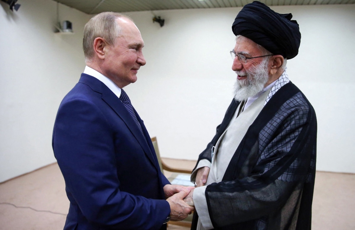 Russian leader Vladimir Putin and then Supreme Leader of Iran Ayatollah Ali Khamenei. Tehran, 19 July 2022