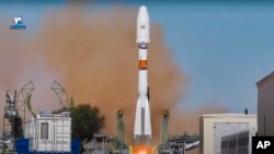 A Russian rocket carries an Iranian satellite to space in 2022.