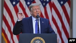 US President Donald Trump delivers remarks in front of the media in the Rose Garden of the White House in Washington, DC on June 1, 2020. 