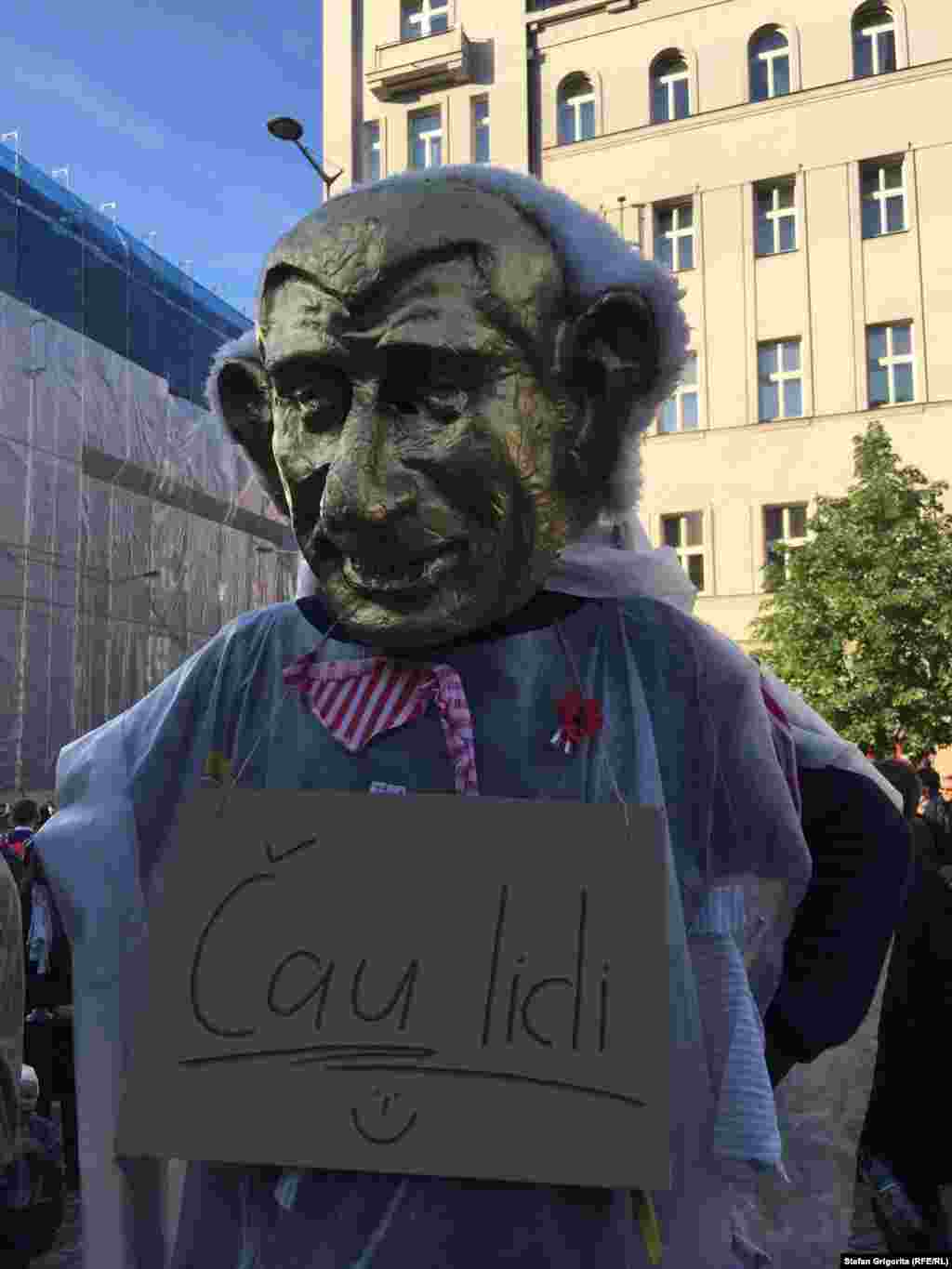 Un protestatar în costum &bdquo;Golden Babis&rdquo;