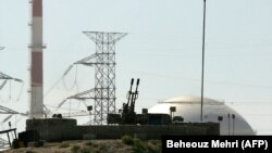 IRAN -- An anti aircraft machine-gun is seen in front of the reactor building of the Bushehr nuclear power plant, February 26, 2018