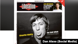 Coperta numărului de astăzi, miercuri 25 sugust, al cotidianului francez Libération anunțând moartea toboșarului grupului Rolling Stones: „Charlie Watts nu mai bate”.