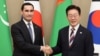 Türkmen prezidenti Serdar Berdimuhamedow we Günorta Koreýanyň prezidenti Lee Jae Mýung. 15-nji snetýabr, 2026 ý. Seul