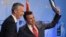 NATO Secretary-General Jens Stoltenberg (left) and Macedonian Prime Minister Zoran Zaev pose during a ceremony marking NATO's decision to invite Macedonia to join, in Brussels on July 12.