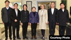 A Chinese Communist Party delegation with Serbian Progressive Party official Marina Ragus (third from left) in Belgrade on October 13.