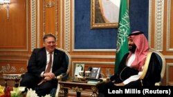 SAUDI ARABIA -- U.S. Secretary of State Mike Pompeo meets with the Saudi Crown Prince Mohammed bin Salman during his visits in Riyadh, October 16, 2018