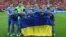 Ukraine players pose for a team group photo before the match against Wales on June 5.