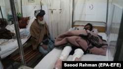 FILE: A man who was injured in a landmine blast in South Waziristan, receives medical treatment at local hospital in Dera Ismail Khan in December 2017.