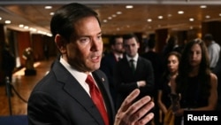 US Secretary of State Marco Rubio speaks to the press on the sidelines of ASEAN meetings in Manila on July 23.