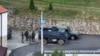 O fotografie furnizată de poliția kosovară arată un grup de bărbați înarmați în fața mănăstirii Banjska, din satul cu același nume, în nordul Kosovo, duminică, 24 septembrie 2023.