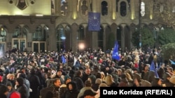 Protesters gather outside parliament in Tbilisi on November 28.