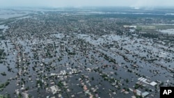 Orașul ucrainean inundat Olekși, la 10 iunie 2023.