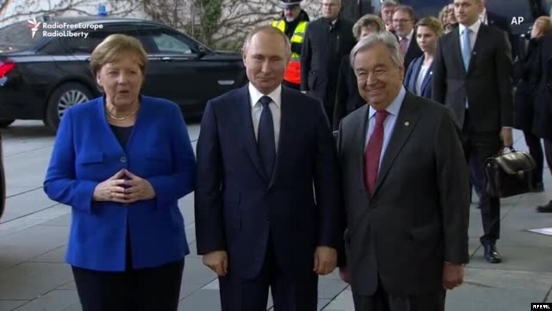 Меркель, Путин и Гутерриш, Берлин, 19 января 2020 