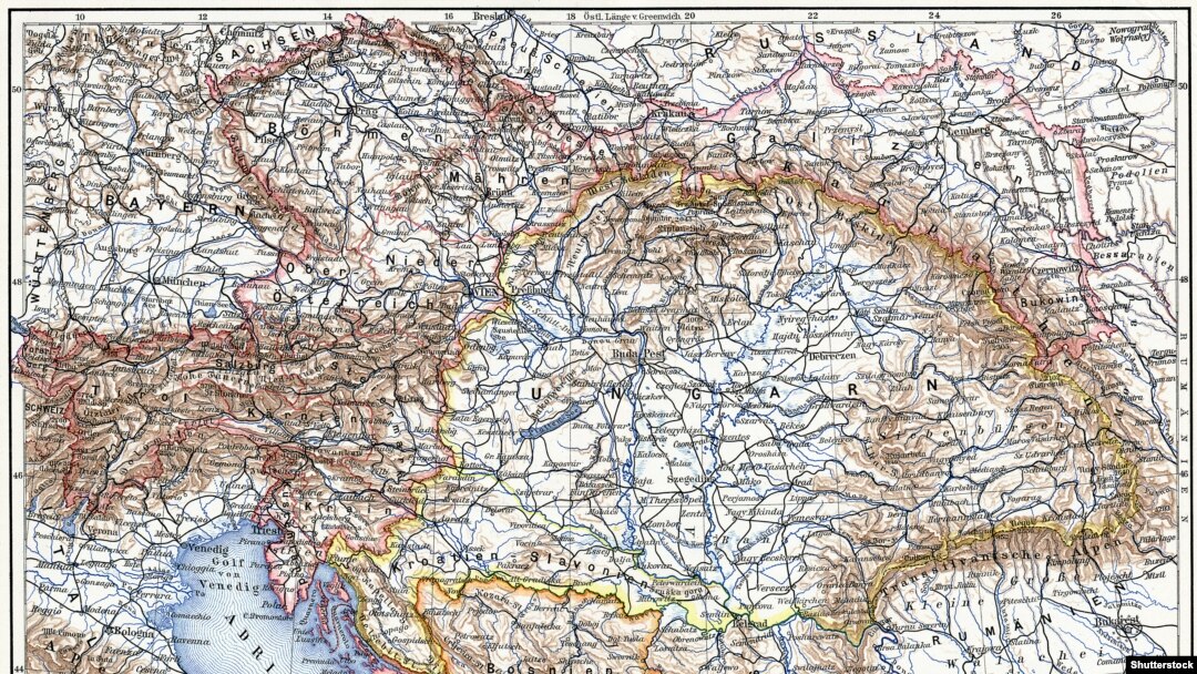 Harta Austro-Hungariei în „Meyers Konversations-Lexikon", Volum 7, Leipzig, Germany, 1910