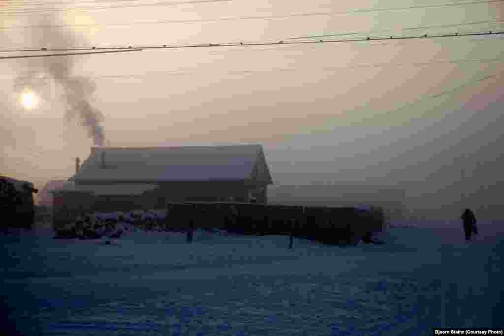 The low afternoon sun over Oymyakon
