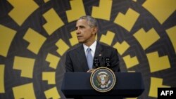 Барак Абама выступае на прэс-канфэрэнцыі па выніках саміту групы Азіяцка-Ціхаакіянскага эканамічнага супрацоўніцтва (АЦЭС) у сталіцы Пэру Ліме. 20 лістапада 2016 году
