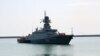 A Russian warship pictured in Baku on July 23.