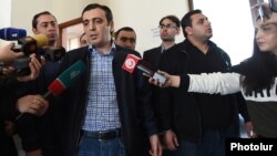 Armenia -- Davit Ghazarian, the official owner of the Spayka company, talks to reporters moments after being arrested in a courtroom in Yerevan, April 8, 2019.