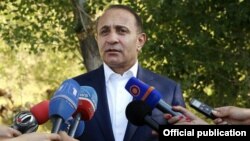 Armenia - Prime Minister Hovik Abrahamian talks to journalists during a working visit to Gegharkunik region, 02Aug,2014