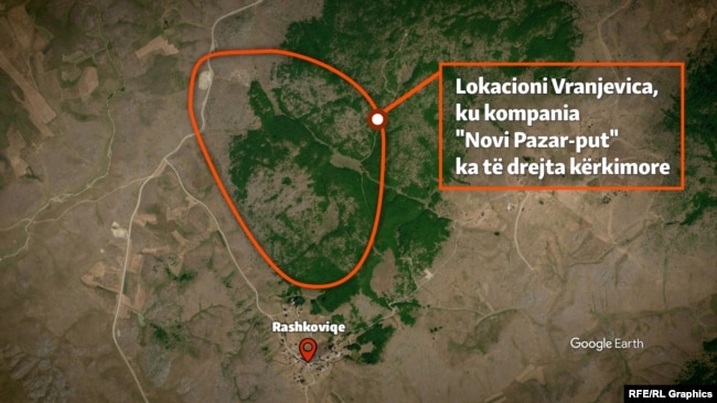Një pjesë e terrenit përreth fshatit Rashkoviqe, pranë Sjenicës, ku kompania "Novi Pazar-put" ka të drejta eksplorimi në lokacionin Vranjevica.