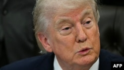 US President Donald Trump speaks to the media at the White House on April 18. 