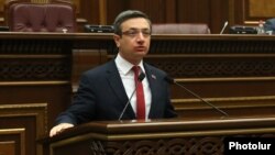 Armenia -- Gevorg Gorgisian of the opposition Bright Armenia Party speaks during a parliament session in Yerevan.