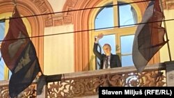 Rektor beogradskog Univerziteta Vladan Đokić obratio se sa balkona Rektorata, 21. mart 2026.