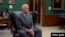 US Senator Thom Tillis speaks to RFE/RL in Washington.