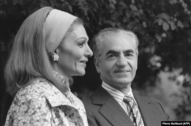 Farah Diba with her husband, Shah Mohammed Reza Pahlavi, in Morocco shortly after they had fled Iran in January 1979.