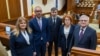 Cei cinci judecători noi ai Curții Constitituționale (de la stânga la dreapta: Liuba Șova, Sergiu Litvinenco, Ion Malanciuc, Domnica Manole și Nicolae Roșca), după depunerea jurământului, în Parlament, pe 17 august 2025 