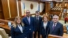 Cinci judecători (de la stânga la dreapta: Liuba Șova, Sergiu Litvinenco, Ion Malanciuc, Domnica Manole și Nicolae Roșca) numiți pentru un mandat de șase ani la Curtea Constituțională au depus jurământul în ședința specială a Parlamentului, pe 17 august 2025 
