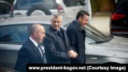 Kryeministri Ramush Haradinaj, Presidenti Hashim Thaçi dhe Kryeparlamentari, Kadri Veseli 