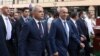 Armenia - Former President Robert Kocharian (C) and other leaders of the newly established Hayastan alliance march through the center of Yerevan, May 9, 2021.