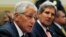 U.S. Secretary of Defense Chuck Hagel (left) testifies alongside Secretary of State John Kerry at a U.S. House Foreign Affairs Committee hearing on Syria in Washington on September 4.