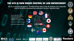 Snimak ekrana napravljen 19. februara 2024. pokazuje obavijest o uklanjanju koju je grupa svjetskih obavještajnih agencija objavila na dark web stranici pod nazivom LockBit.