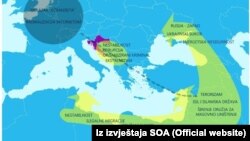 Ilustracija sigurnosnih izazova u širem okruženju Republike Hrvatske, grafika iz izvještaja SOA-e