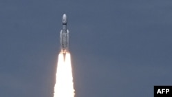 An Indian rocket carrying the Chandrayaan-3 spacecraft lifts off from Sriharikota, an island off the coast of southern Andhra Pradesh state, on July 14.