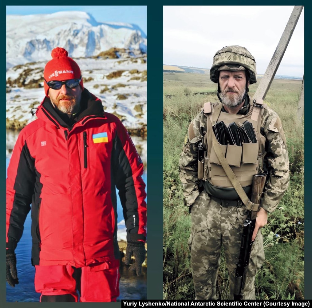 Юрій Лишенко в Антарктиці (ліворуч) та на військовій службі (праворуч)