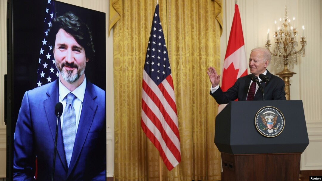 Američki predsjednik Joe Biden i kanadski premijer Justin Trudeau na video sastanku 23 februara 2021.
